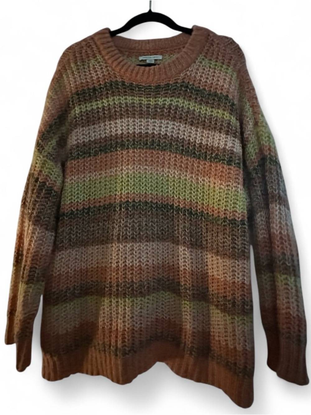 American Eagle Outfitters Striped Crewneck Sweater in Earthy Colors M
